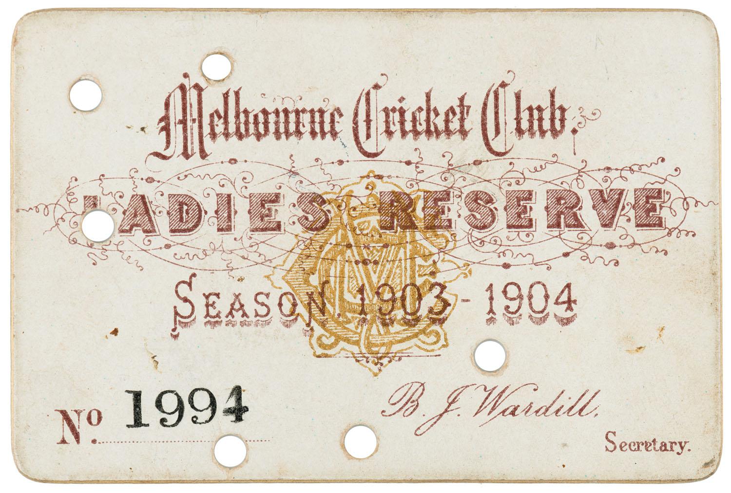 Melbourne Cricket Club 190304 Ladies Reserve Season Ticket