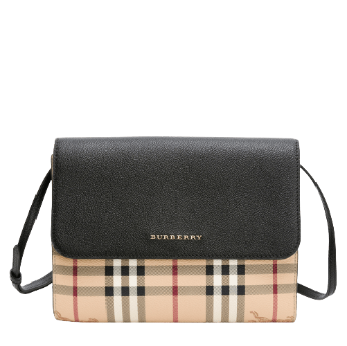 BURBERRY CHECK ECANVAS AND LEATHER CROSSBODY BAG BLACK AREA 02