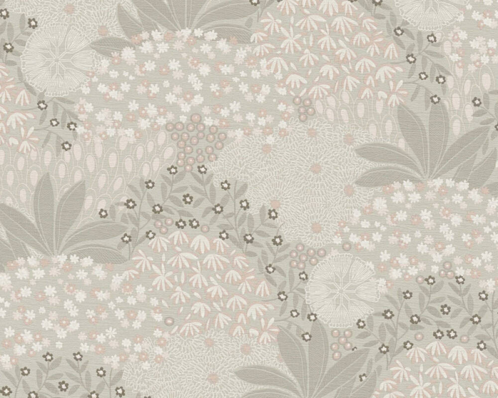 Private Walls Wallpaper «Floral, Grey, Pink, White» 387402