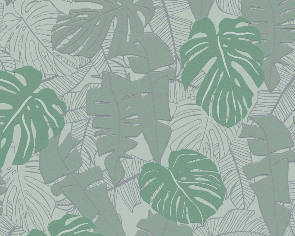 A.S. Création Wallpaper «Floral, Green, Metallic, Silver» 389055
