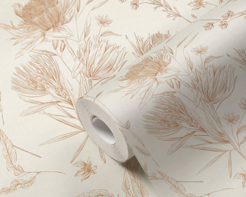 Livingwalls Wallpaper «Floral, Brown, Cream, Orange» 394271