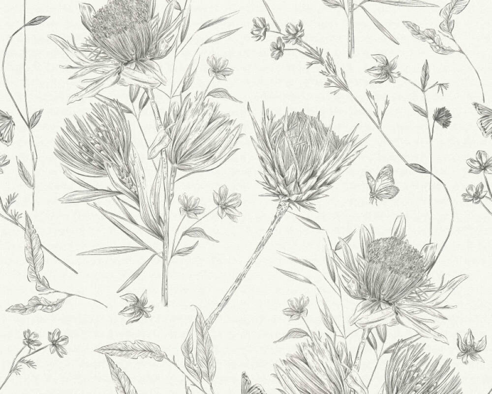 Livingwalls Wallpaper «Floral, Black, Cream, White» 394272