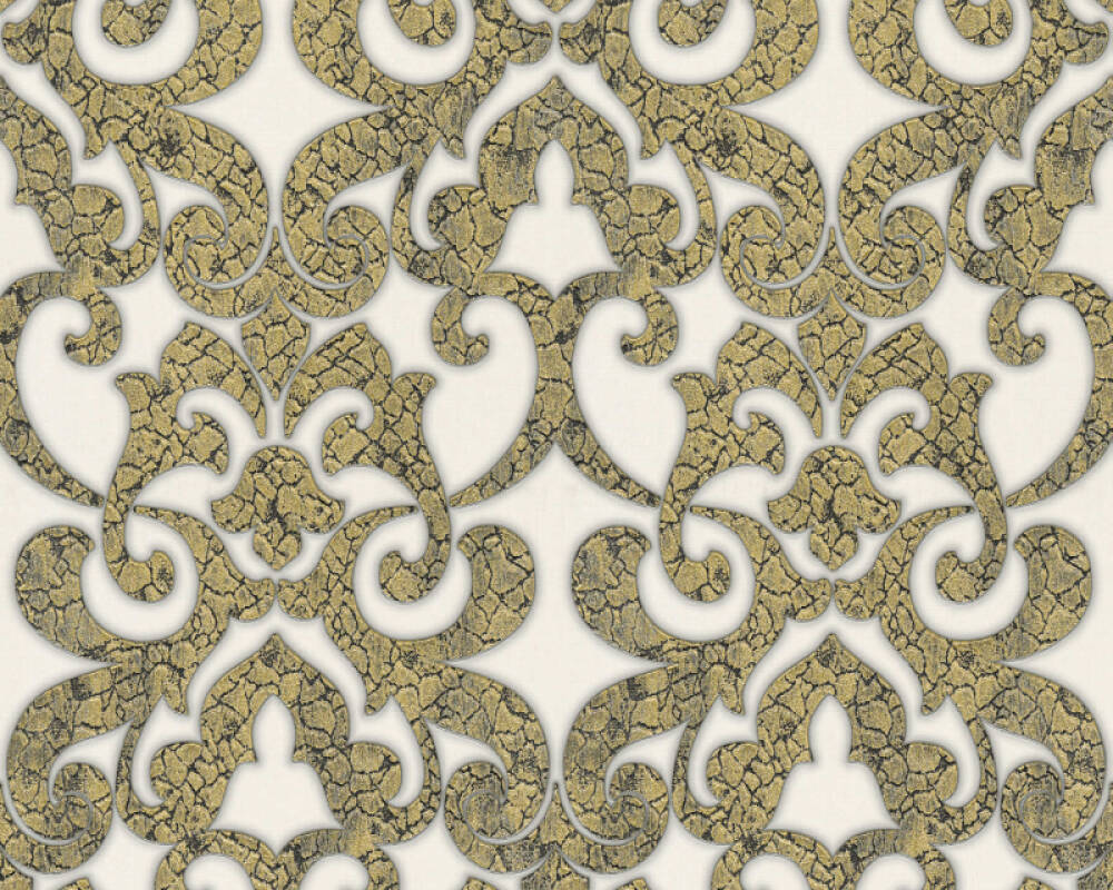 943424 Hermitage 9 White & Gold Metallic Damask Wallpaper by AS