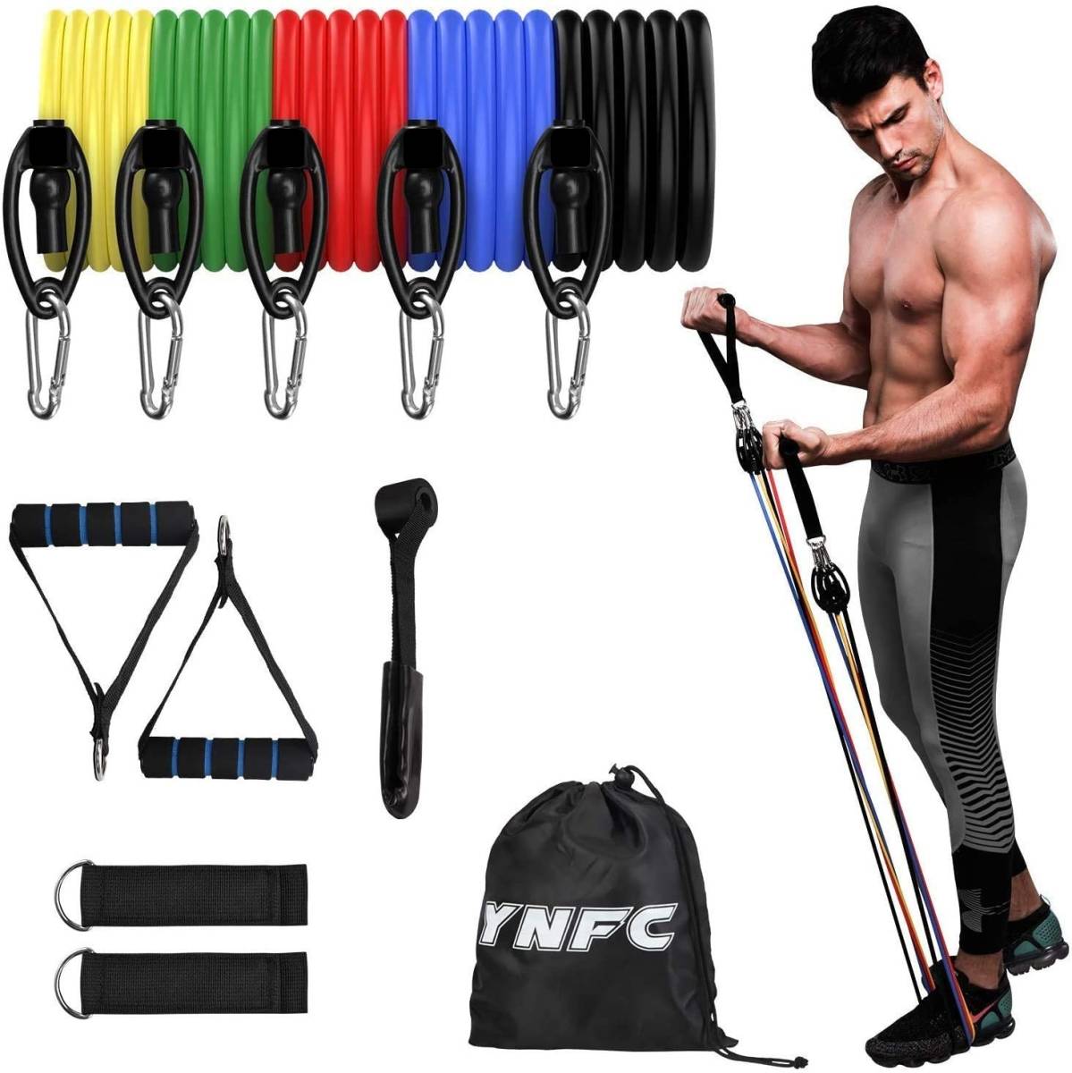 【未使用】＃Q1 レジスタンスバンドセット エクササイズバンド 屋内フィットネスバンド ドアアンカー&ハンドル付き ホームジム機器脚足首 の