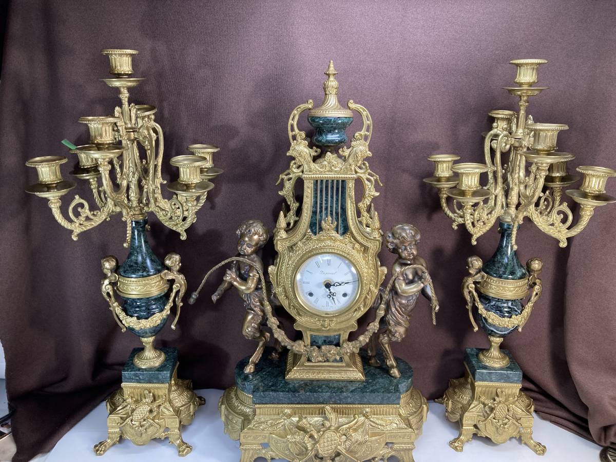 【やや傷や汚れあり】アンティーク 置物 部屋飾り 最高級 Imperial インペリアル イタリア製 時計・キャンドルスタンド 大理石