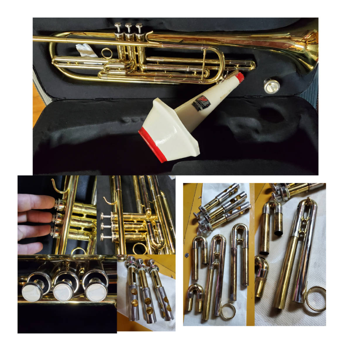 【未使用に近い】Brass music instrument Bass trumpet . Piston trombone valve Bb