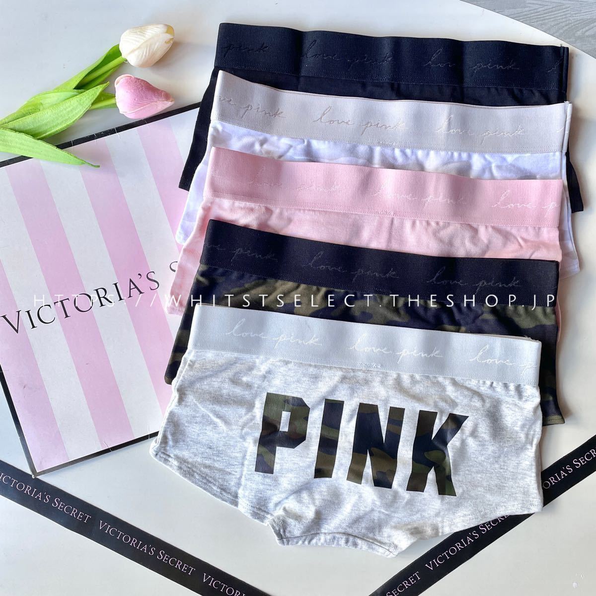 【未使用】【サイズXS/5枚セット】ロゴボーイショートパンティVictoria's Secret PINKヴィクトリアシークレット ピンク