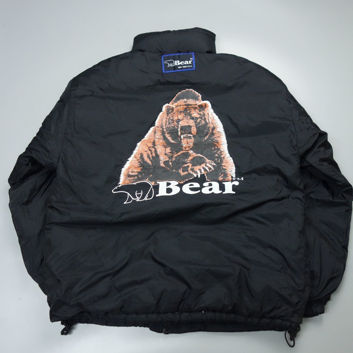 【やや傷や汚れあり】90s 90年代 Bear USA ベアーユーエスエー ビッグロゴプリントリバーシブルナイロンダウンジャケット M