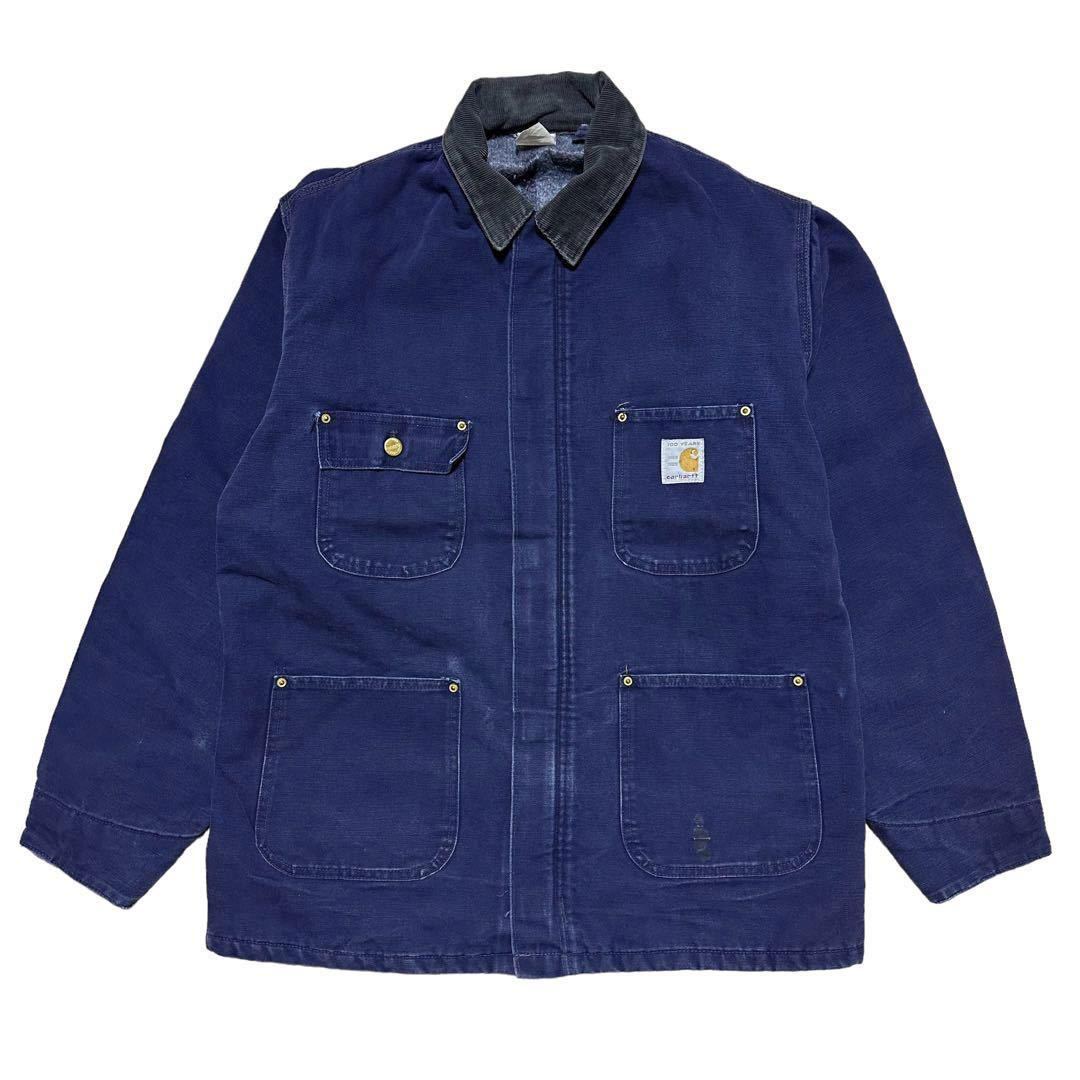 【やや傷や汚れあり】希少 ジップ仕様 80's Carhartt CHORE COAT NAVY STUSSYコラボ元ネタ カーハート チョア