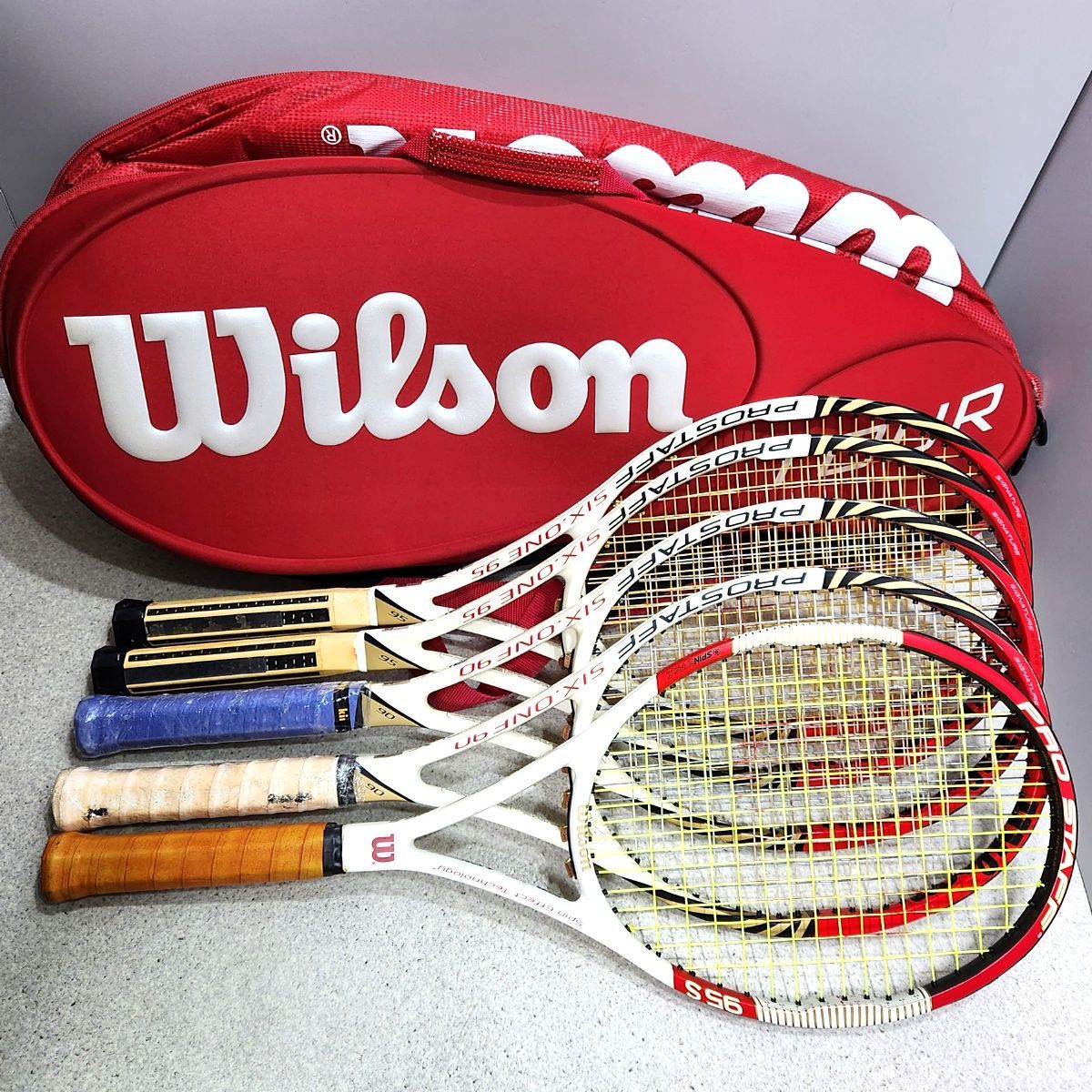 【やや傷や汚れあり】大量セット 硬式テニス ラケット 5点 Wilson ウィルソン SIX ONE 90 95 PROSTAFF PRO