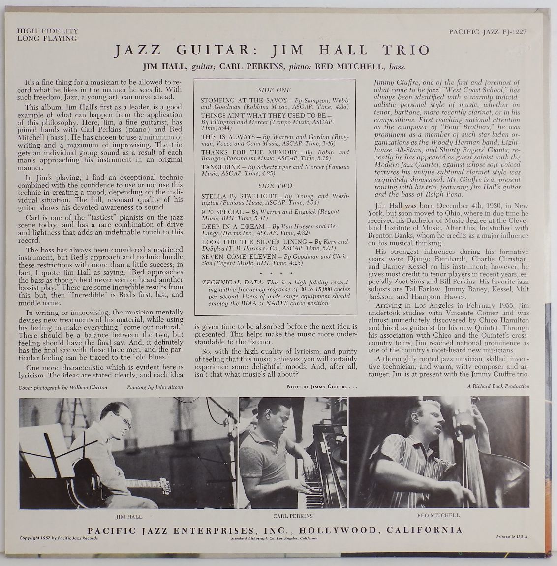 極上 美品!! 完全 オリジナル 黒銀 MONO 深溝 JIM HALL Jazz guitar PACIFIC JAZZ PJ 1227