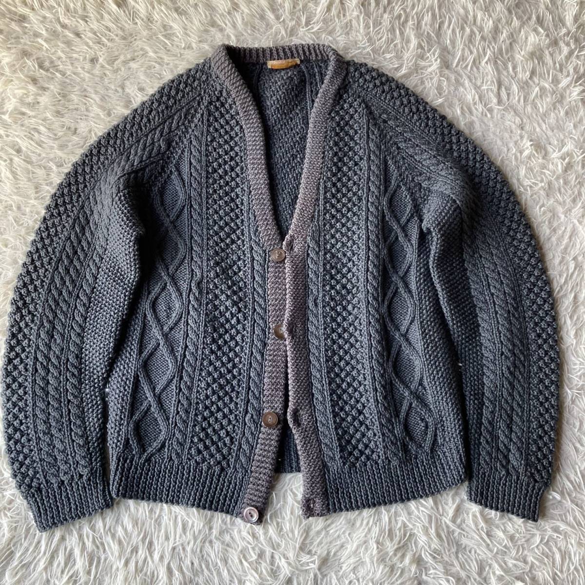 【目立った傷や汚れなし】 1970s UK VINTAGE 【KNITTING NEEDLES 】 ハンドメイド ガンジーセーター/アラン