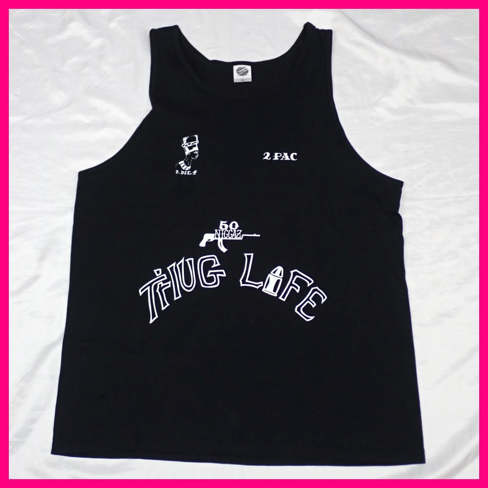 【やや傷や汚れあり】★SICARIO CARTEL/シカリオカルテル 2PAC TATOO タンクトップ メンズXL/ブラック/ロゴ/プリント