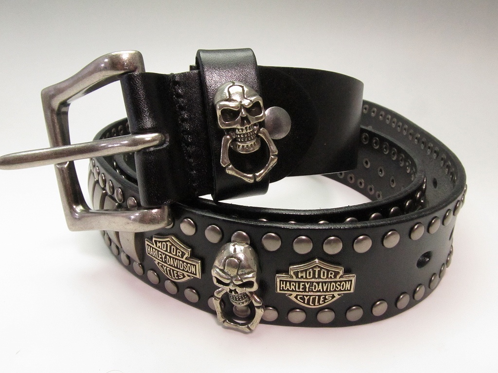 【未使用】新品 ハーレーダビッドソン 自作 オリジナル /189/ メンズ ベルト スタッズベルト 牛革 ハーレー乗りに！の落札情報詳細