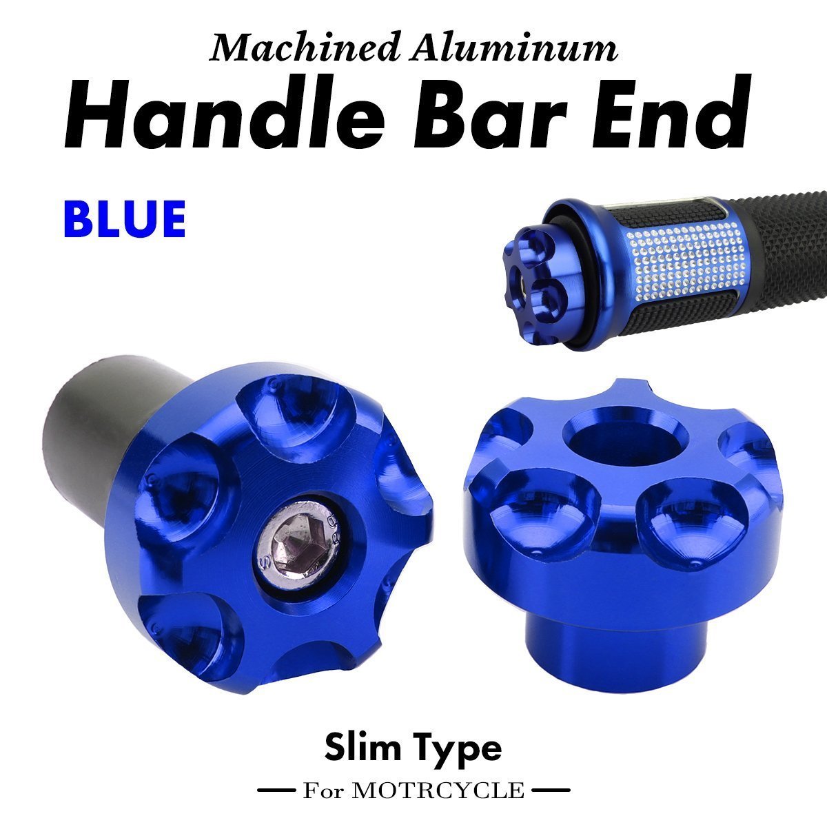 【未使用】バイク グリップ バーエンド グリップエンド アルミ削り出し スリムタイプ 左右セット 7色 ブルー SZ255Bの落札情報詳細