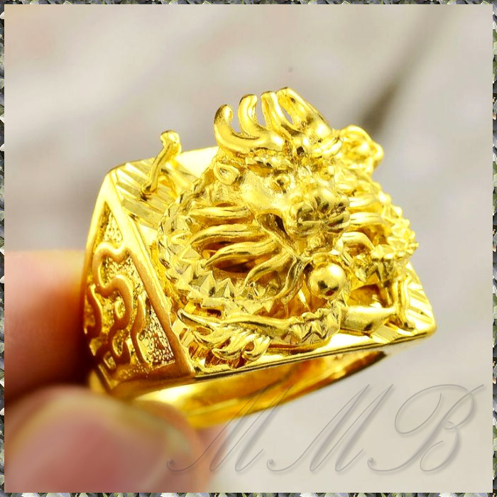 【未使用】[RING] 24K Gold Filled Engraving 3D Dragon 立体 彫刻 青龍 昇竜 ドラゴン ワイド