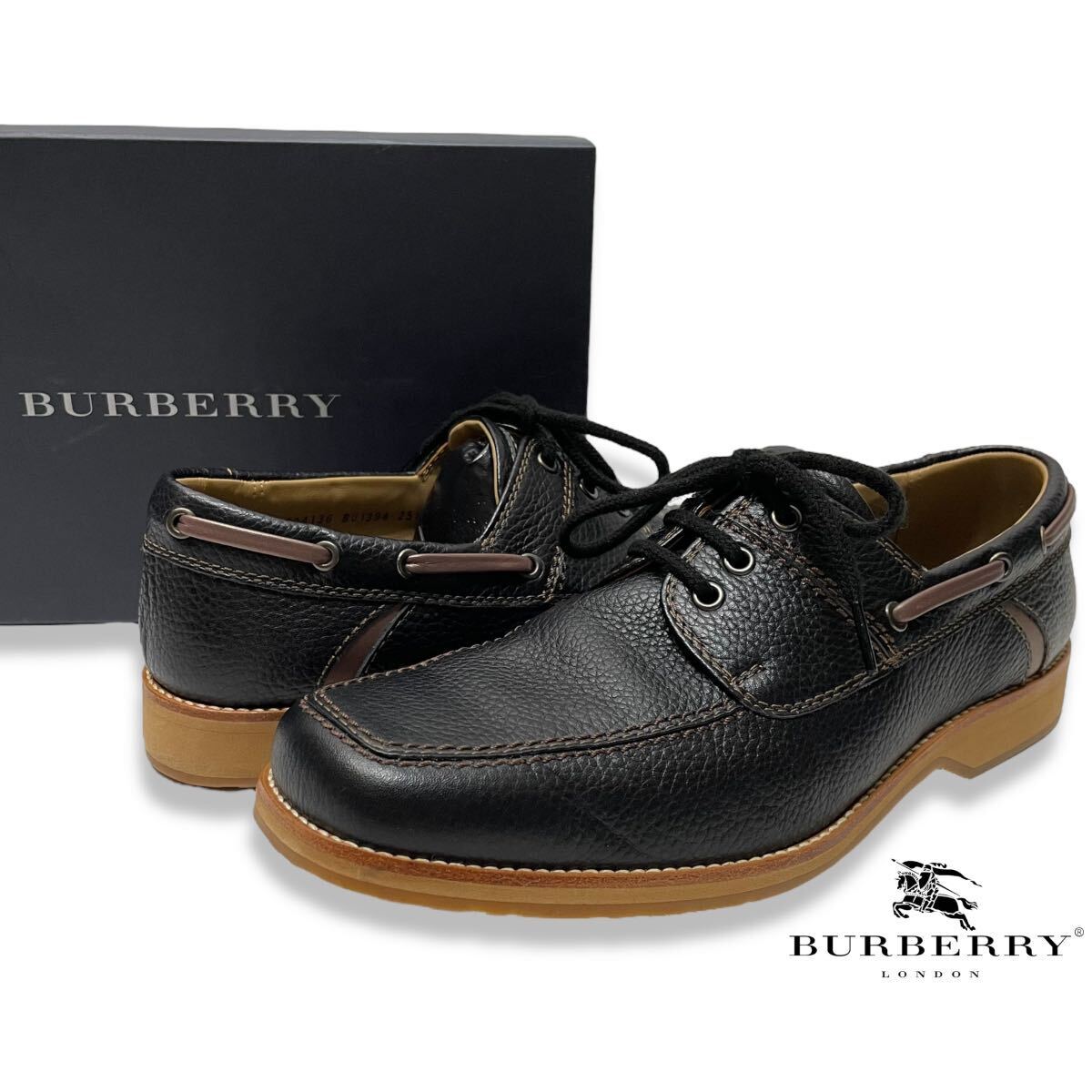 【目立った傷や汚れなし】美品 正規品 Burberry London バーバリー ロンドン BU194 レザー デッキシューズ レースアップ