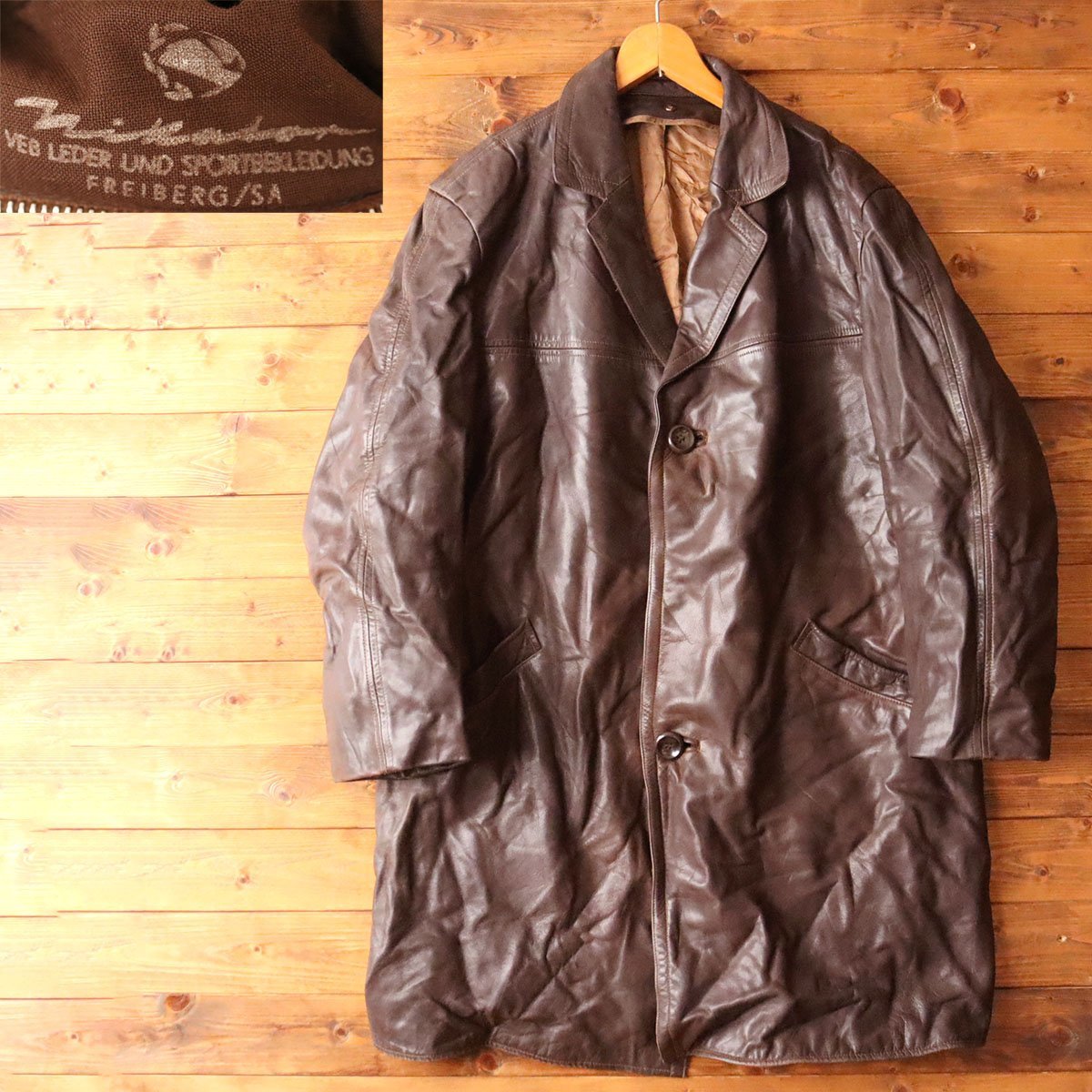 【やや傷や汚れあり】★8/s3.25‐5 ビンテージ ドイツ レザーモーターサイクルコート 本革 カーコート 50 レザージャケット ロング