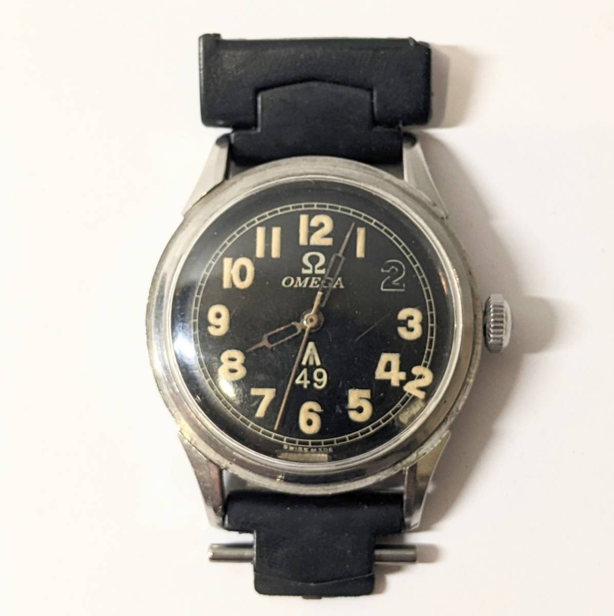 【傷や汚れあり】【2107】OMEGA オメガ Fat Arrow49 ファットアロー49 激レア 希少 珍品 手巻き マニュアル 稼働 本体