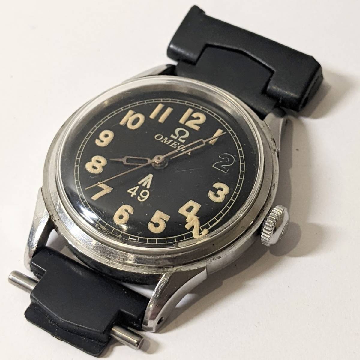 【傷や汚れあり】【2107】OMEGA オメガ Fat Arrow49 ファットアロー49 激レア 希少 珍品 手巻き マニュアル 稼働 本体