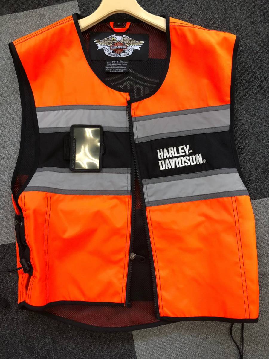 【傷や汚れあり】HARLEY DAVIDSON ハーレーダビッドソン ベスト オレンジ メンズ SLサイズ 古着 ポリエステルの落札情報詳細