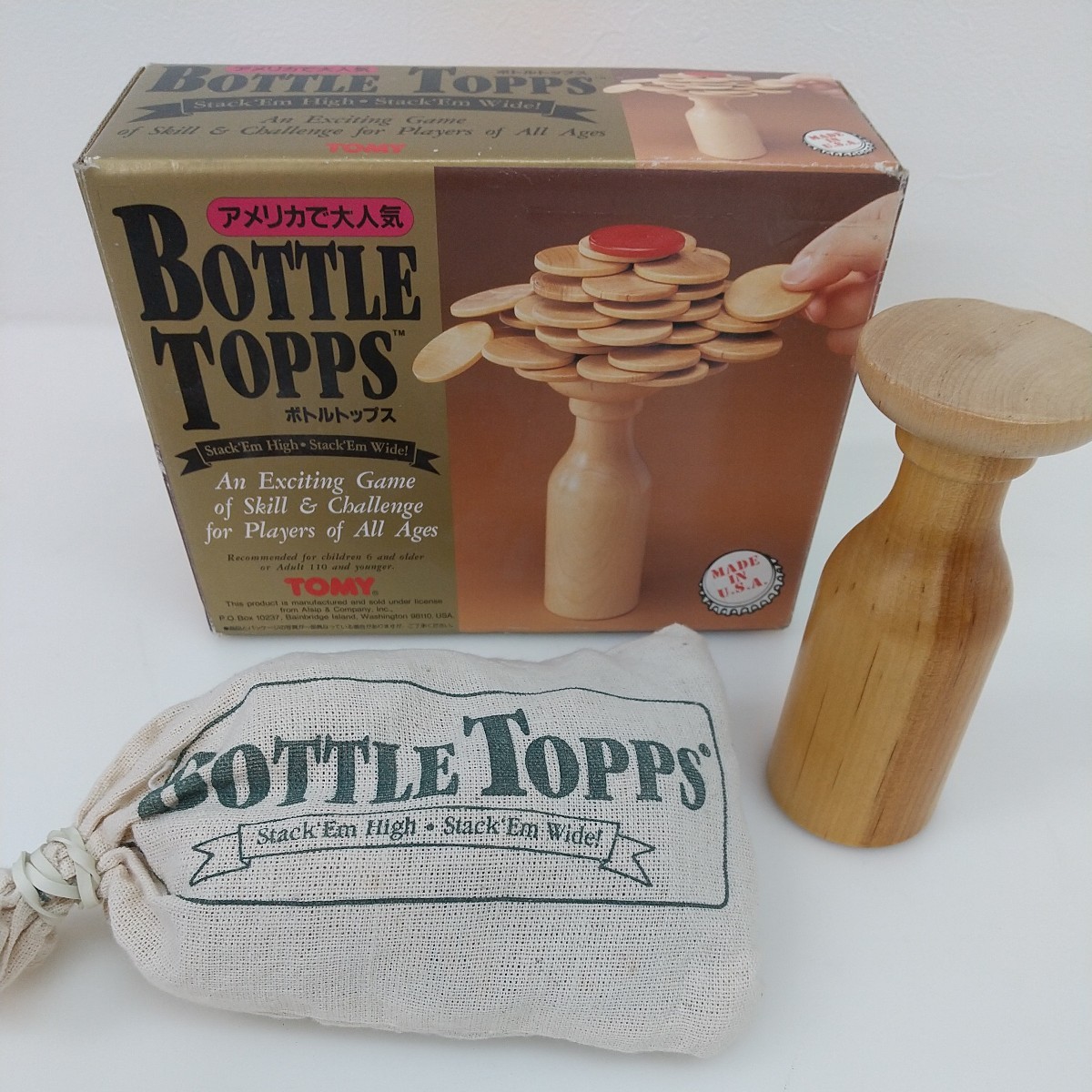 【目立った傷や汚れなし】265 中古 昭和レトロ アメリカで大人気 BOTTLE TOPPS／ボトルトップス TOMY トミー 木製 MADE