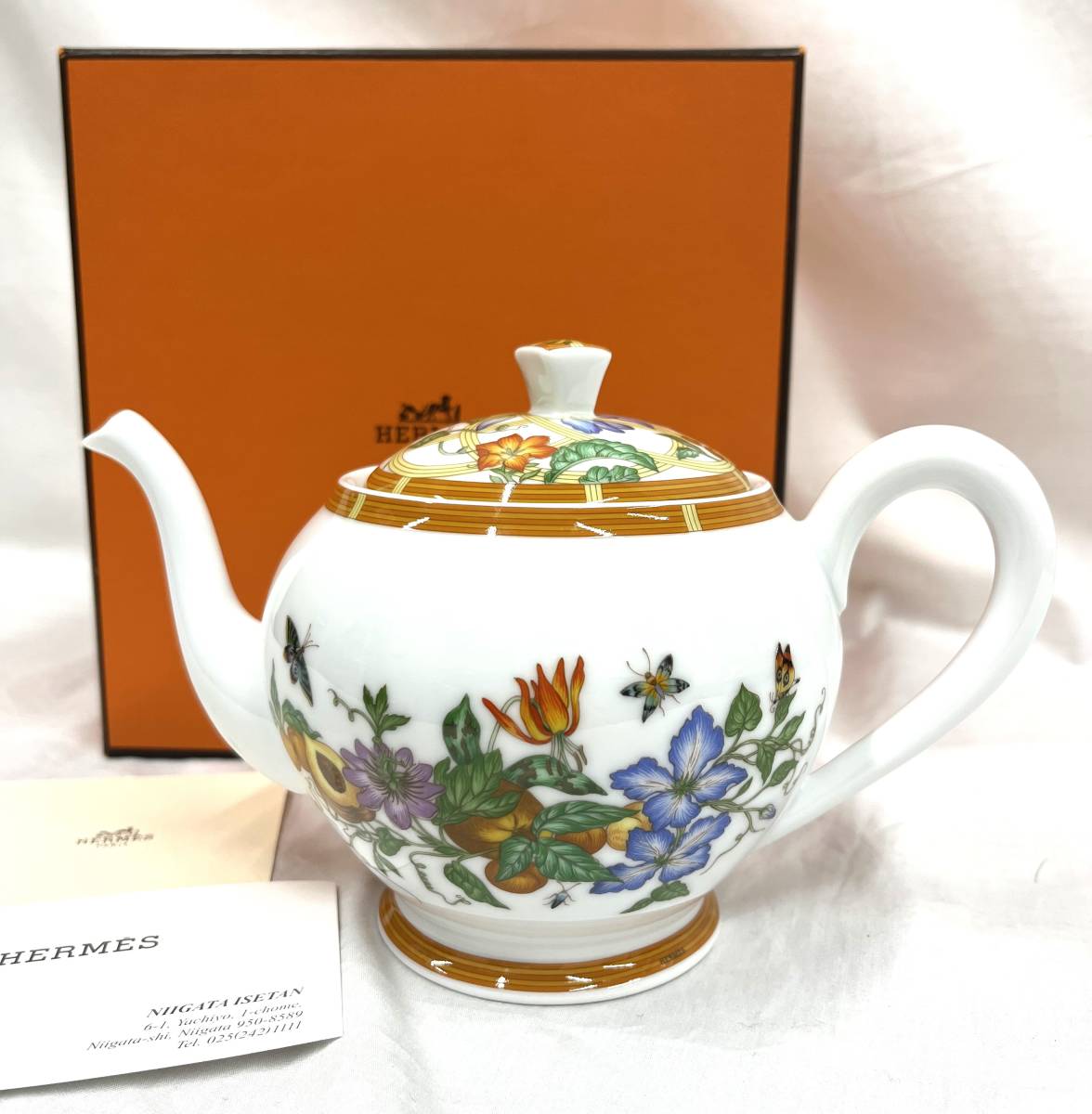 【未使用】エルメス Siesta シエスタ ティーポット 花 蝶 オレンジ フラワー ボタニカル Hermes 未使用 箱の落札情報詳細
