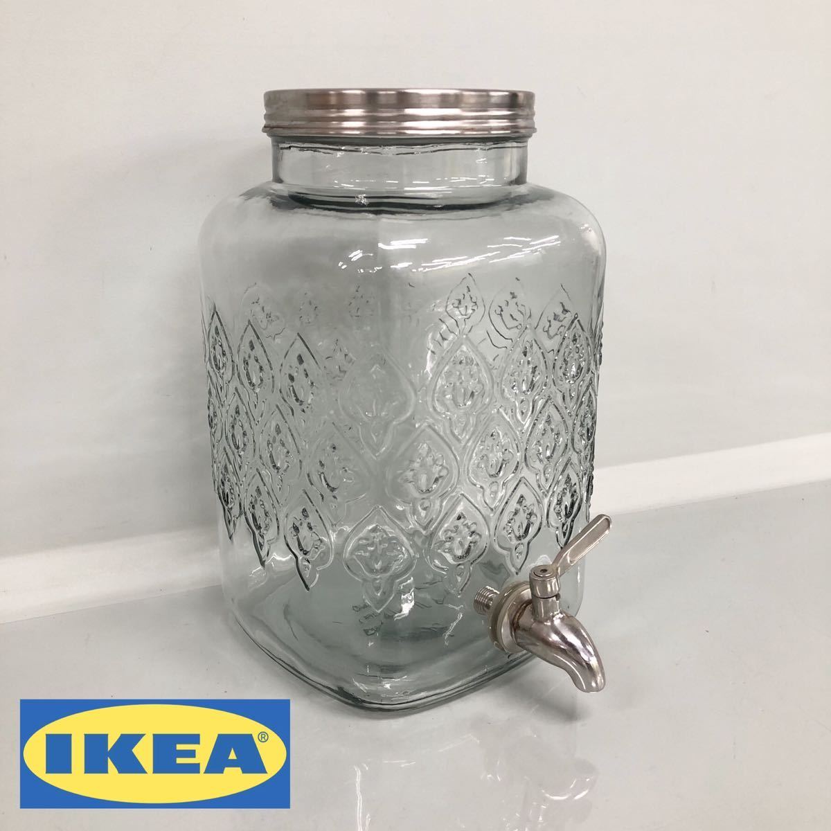 【やや傷や汚れあり】H IKEA イケア ドリンクサーバー ガラス製 5.5L ウォーターサーバー ビバレッジディスペンサー 蛇口付き 蓋付き
