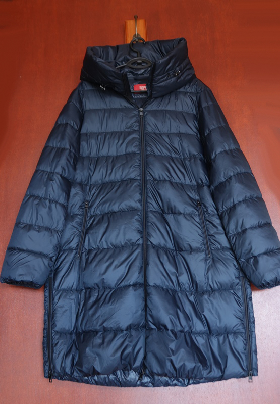 【未使用】新品 米国ESPRIT 紺 中綿 ロング コートXXL ネイビー 着込める大きいサイズ レディース 軽量 シンプル フェイクライト
