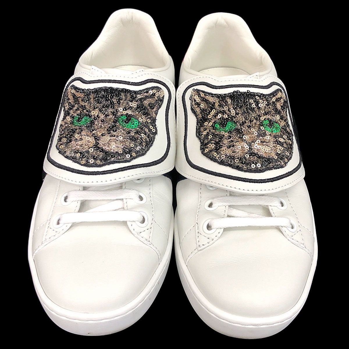【目立った傷や汚れなし】グッチ キャット ウェブ スニーカー シェリーライン エース 猫 ミスティックキャット ホワイト ネイビー レッド