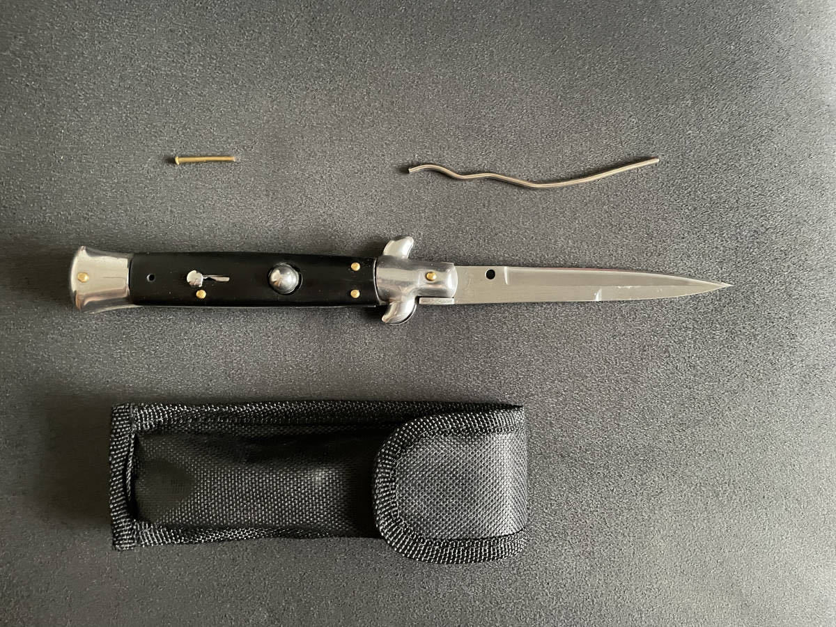 【未使用】【新品】AKC イタリアン スティレット ナイフ 折りたたみ フォールディング スイッチブレード【飛び出し機構解除済み】黒《合法化済