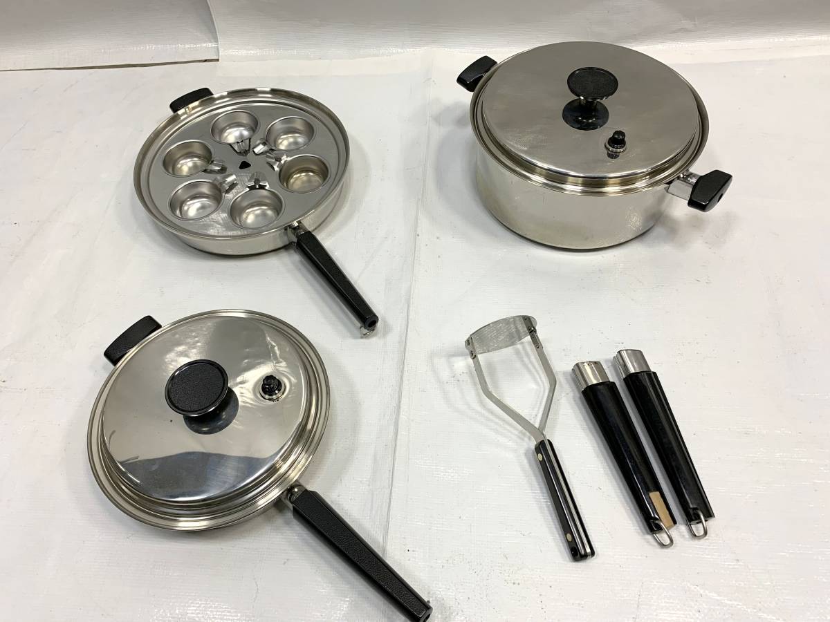 まとめて3点セット！ アメリカ EKCO社 EHP IH対応 高級調理器具 片手蒸し鍋 両手鍋 フライパン エコー UltraEase 中古