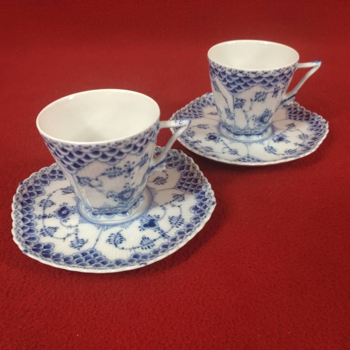【目立った傷や汚れなし】1円～ ロイヤルコペンハーゲン ROYAL COPENHAGEN カップ＆ソーサー 2客 ブルーフルーテッドフルレース