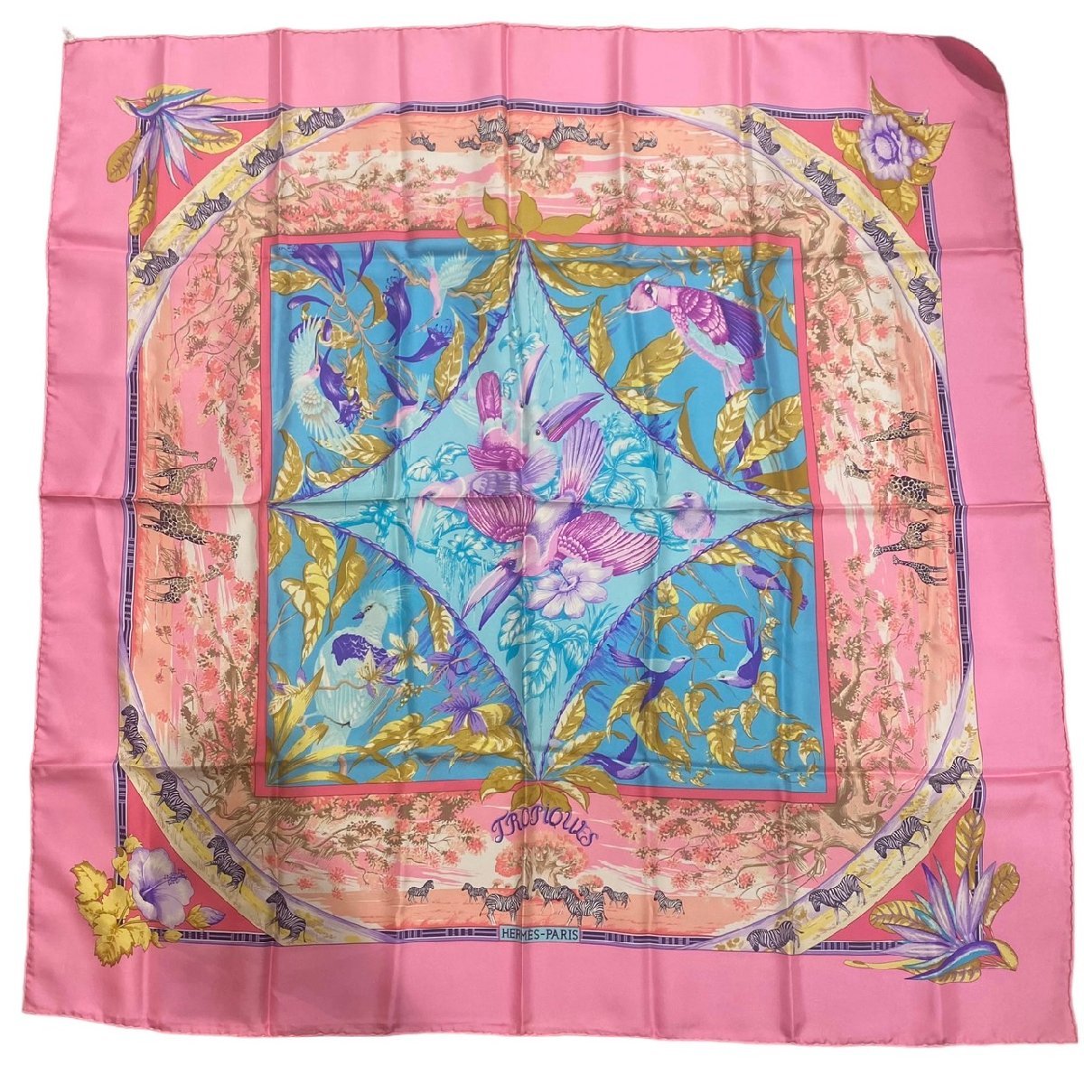 【やや傷や汚れあり】HERMES エルメス カレ90 TROPIQUES トロピック 絹 シルクスカーフ ピンクの落札情報詳細 ヤフオク