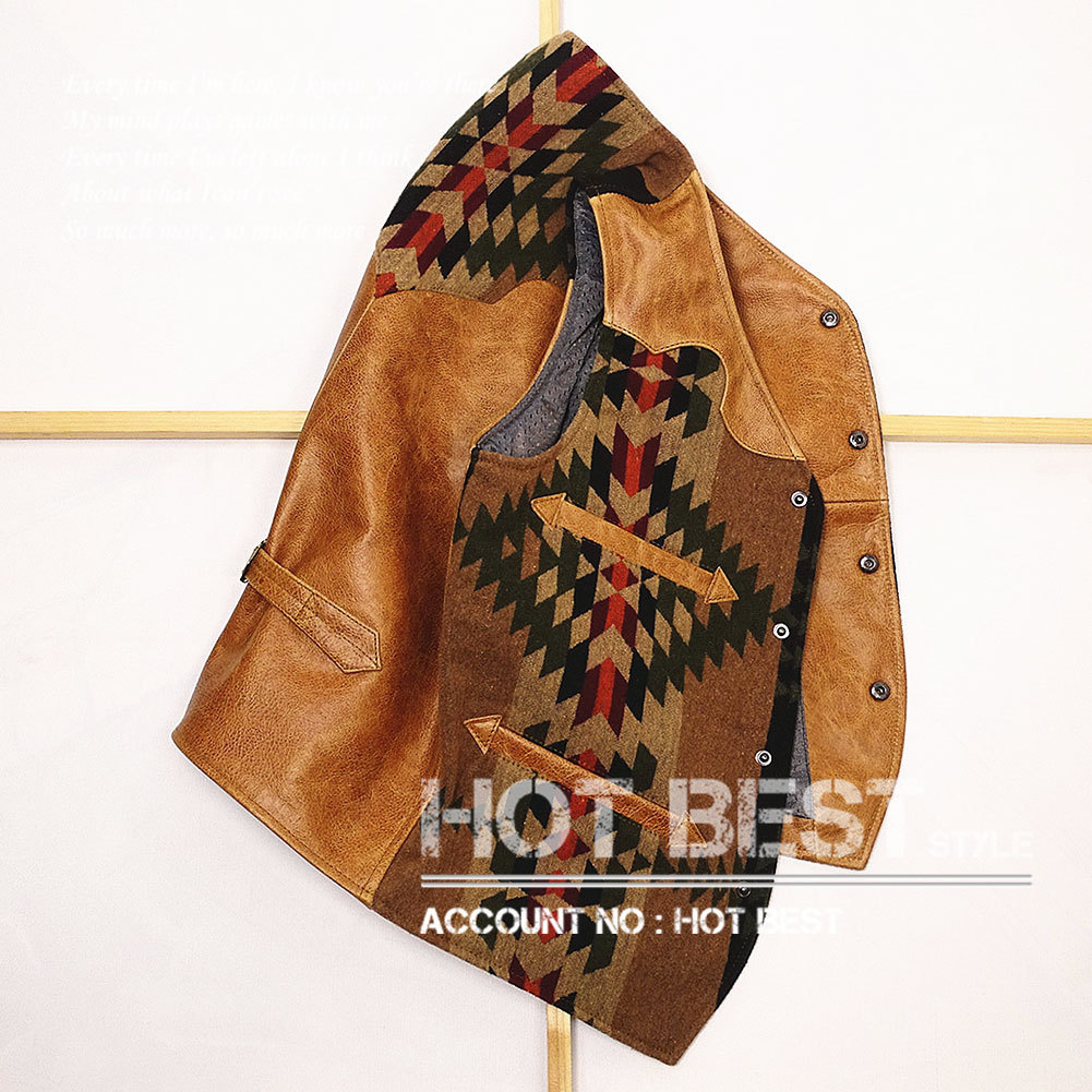 【未使用】希少 最高級カウハイド デザイナーズ ナバホ柄 レザーベスト メンズ バイク 牛革【XXXXXL】CBY568の落札情報詳細