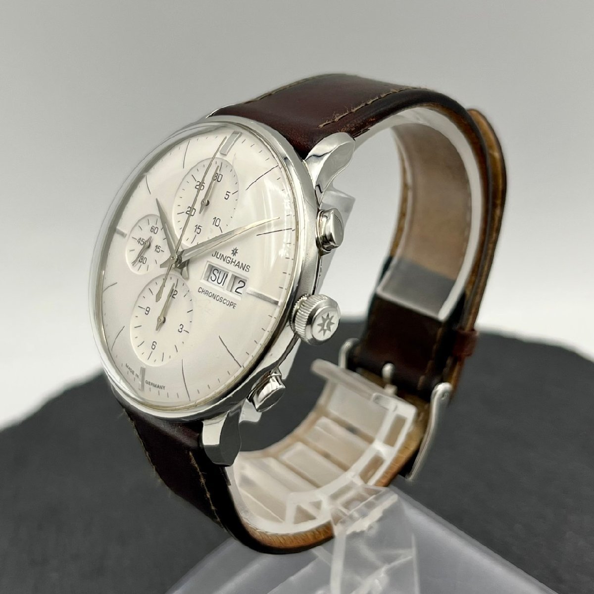 【傷や汚れあり】JUNGHANS ユンハンス マイスター クロノスコープ 027/4120 デイデイト クロノグラフ 自動巻き 腕時計 メンズ