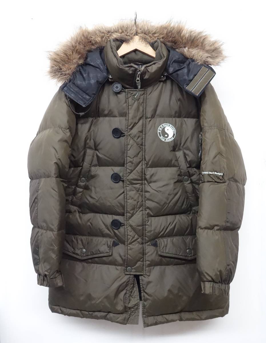 T&C SURF DESIGNS タウンアンドカントリー ＊ミリタリ―デザイン ダウンジャケット ＊お色 カーキ系 M ＊取り外し可能フード