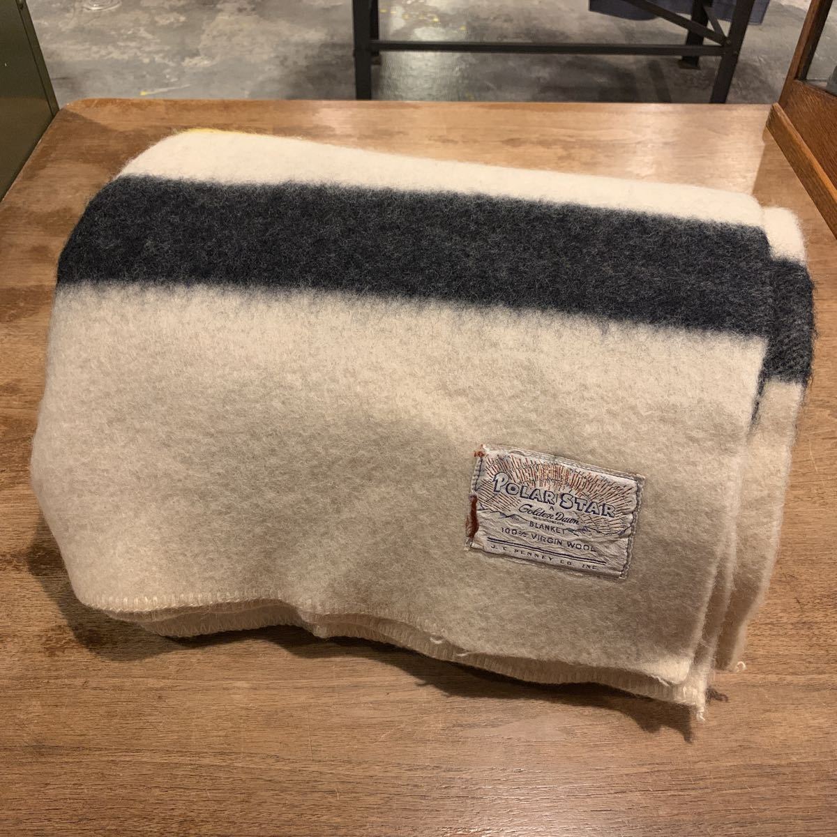50s J.C.PENNEY CO. INC. BORDER WOOL BLANKET POLAR STAR ヴィンテージ ビンテージ
