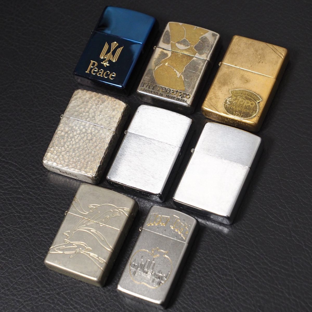 【やや傷や汚れあり】GM9652：zippo/ジッポー*オイルライター*8点セット*スターリングシルバー・ブラッシュド・1937レプリカ