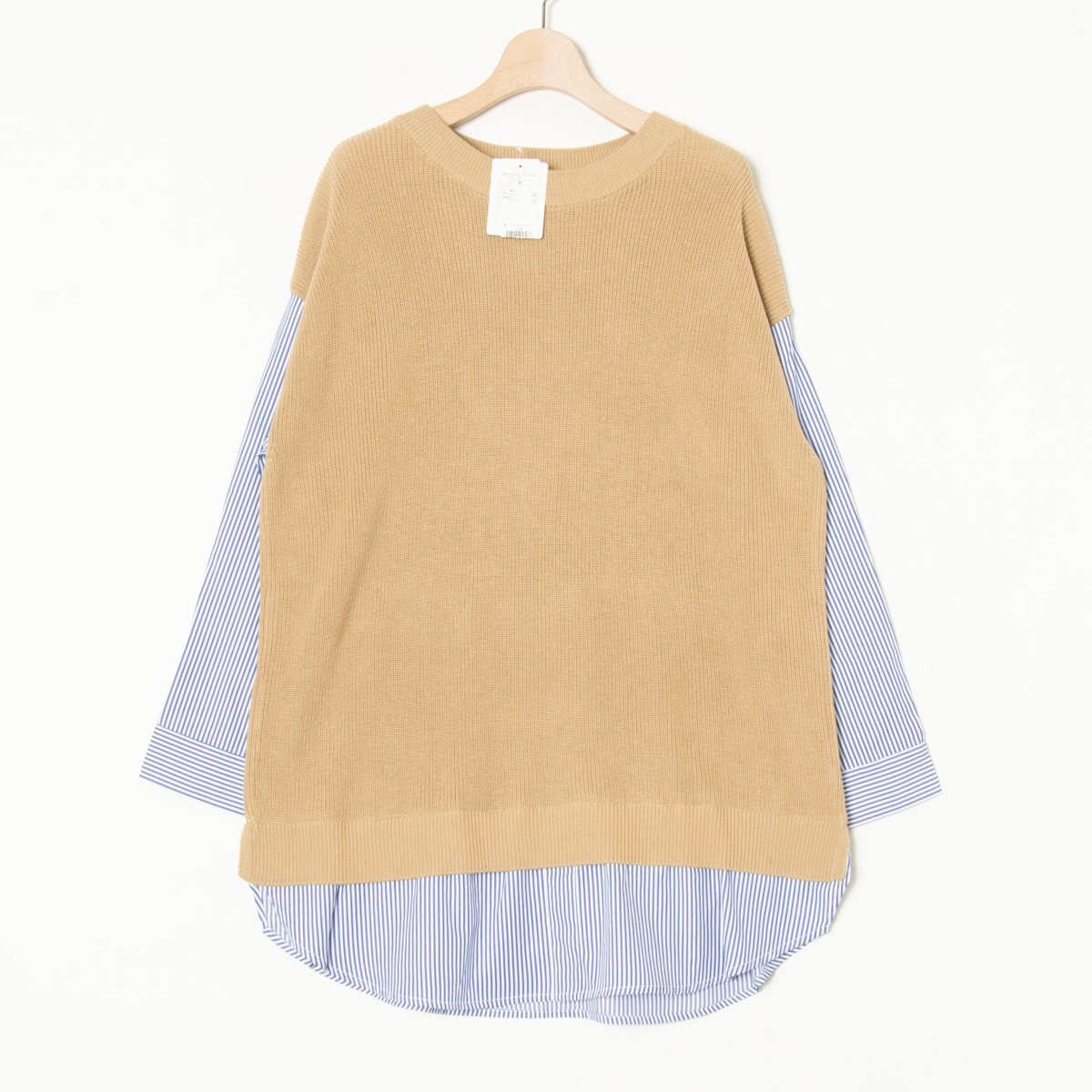 【未使用】【新品タグ付き】DRESKIP ドレスキップ 異素材コンビ長袖ニット トップス きれいめカジュアル 春秋 ストライプ×無地 青×