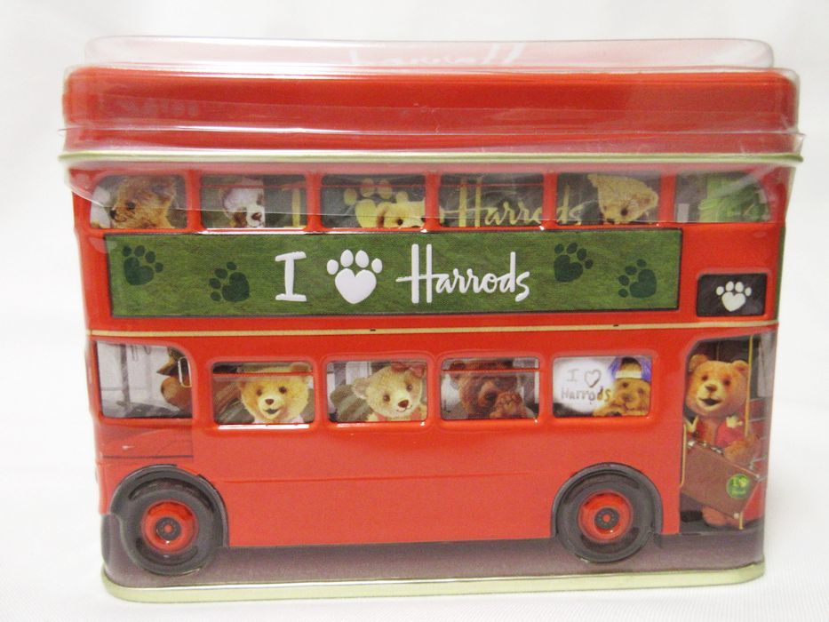 【新品】送料無料 新品☆Harrods ハロッズ テディベア ロンドンバス 貯金箱缶 ミルクチョコレート 200g 浮き出し加工デザインの落札