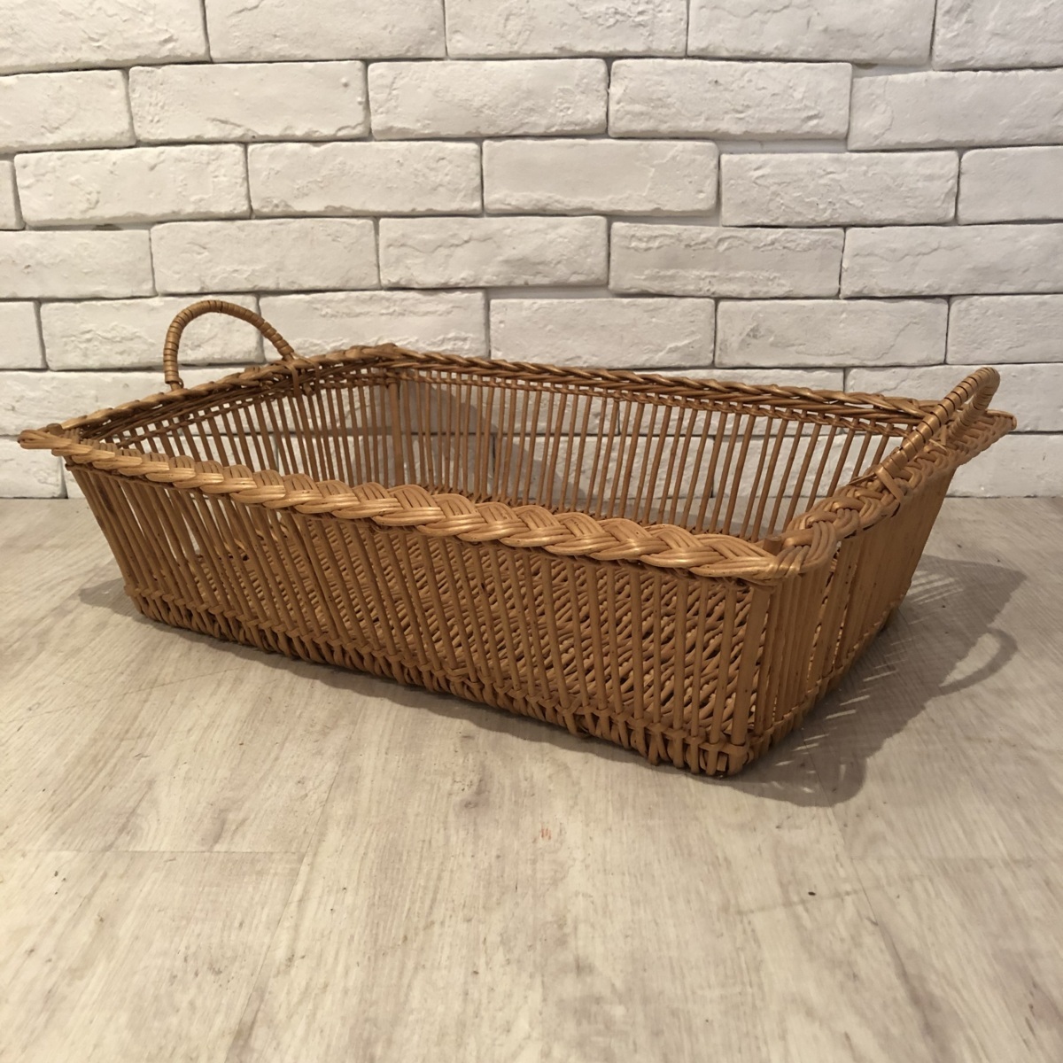 3338 フランス アンティーク カゴ ナチュラル 収納 インテリア フレンチカントリー ランドリーバスケット 高さ20cm 幅56cm