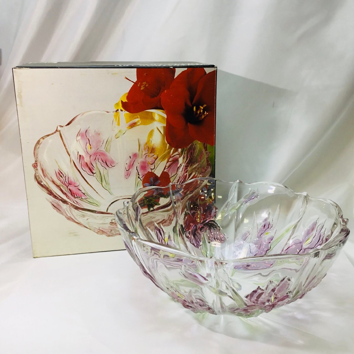 【未使用に近い】【保管品/CH】曽我硝子 SOGA GLASS オーバルボール 大皿 サラダボウル フラワーアート インテリア おしゃれ