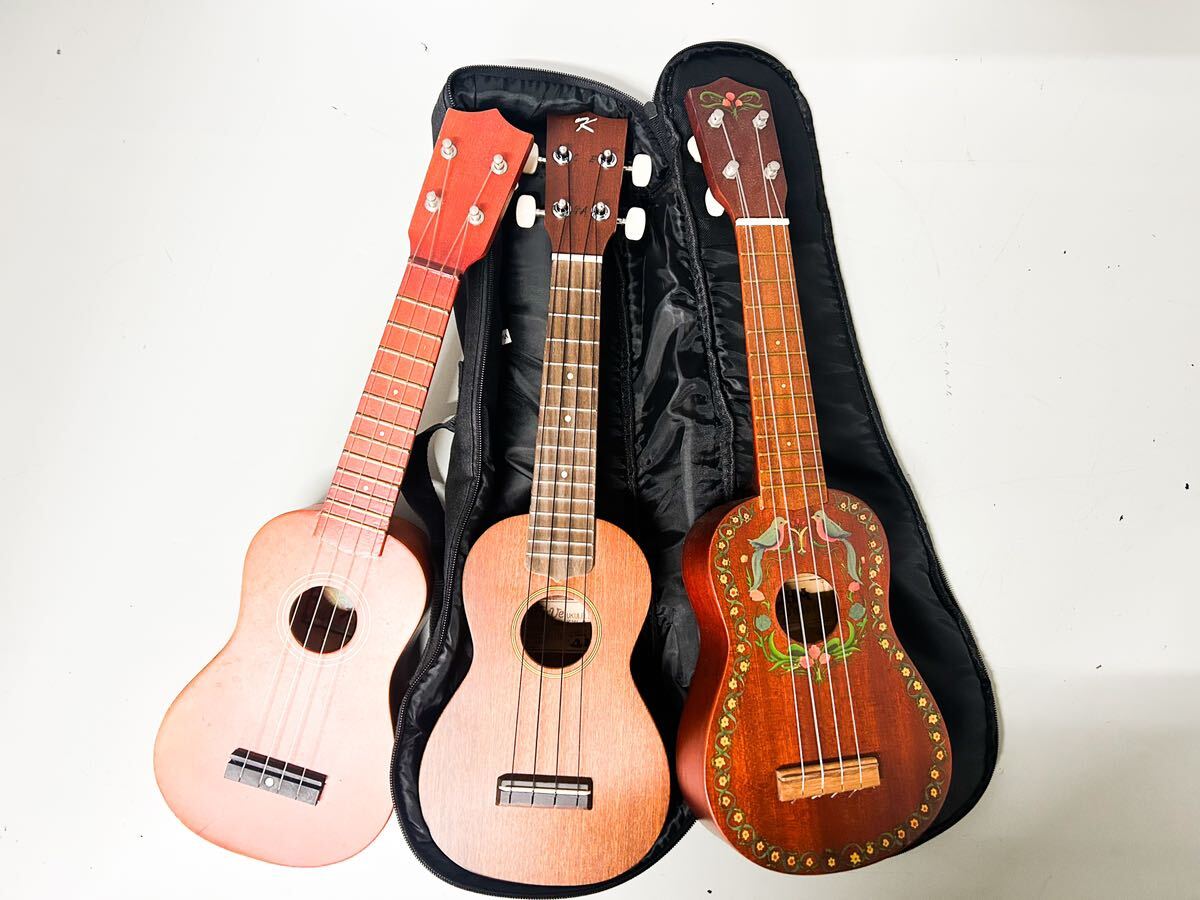【やや傷や汚れあり】ウクレレ 3本セット Aloha AK300, AK500DC KWave KWⅡ 弦楽器 楽器 Ukulele