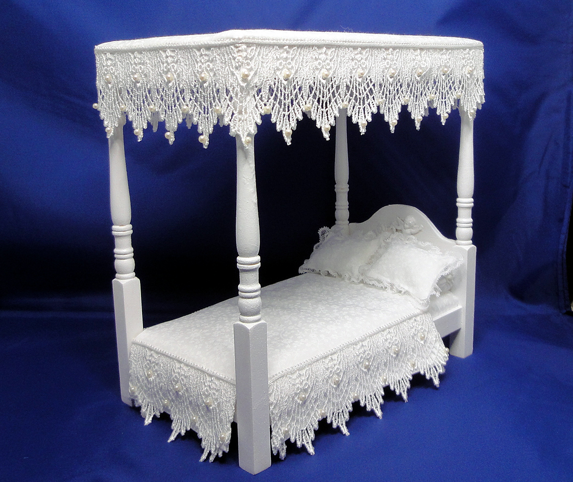 【新品】1/12 ドールハウス用天蓋ベッド Canopy bed ホワイト 姫系 リルフェアリー ピコニーモ オビツ11 あまむす リトル