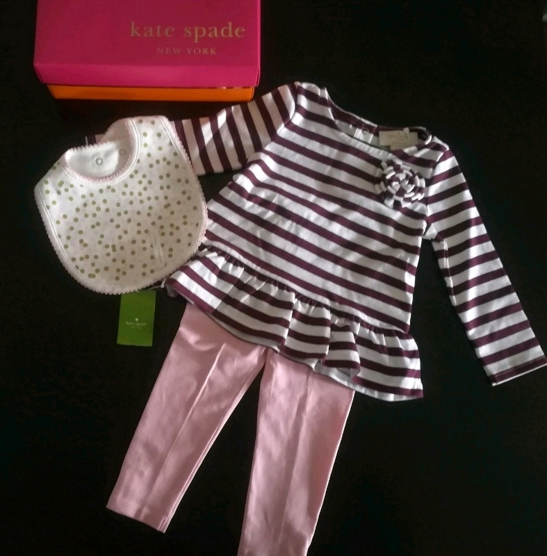 新品 Kate spade NEWYORK baby 80cm ベビー トップス ボトム パンツ スタイ リボン 女の子 カットソー 長袖