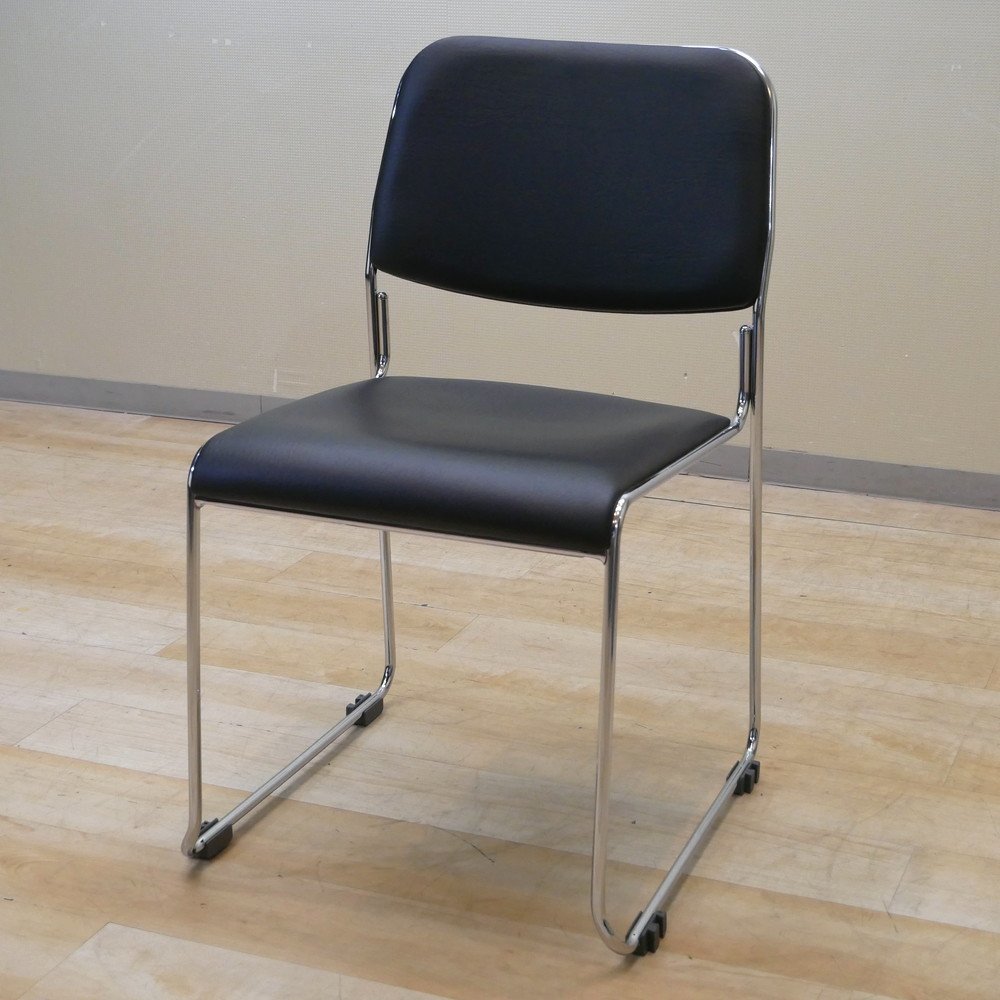 【目立った傷や汚れなし】スタッキングチェア ブラック PVCレザー ビニールレザー ミーティングチェア 会議椅子 パイプイス 講演 セミナー