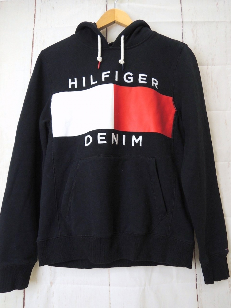 【やや傷や汚れあり】TOMMY HILFIGER DENIM トミーヒルフィガーデニム パーカー S ブラック Cotton61