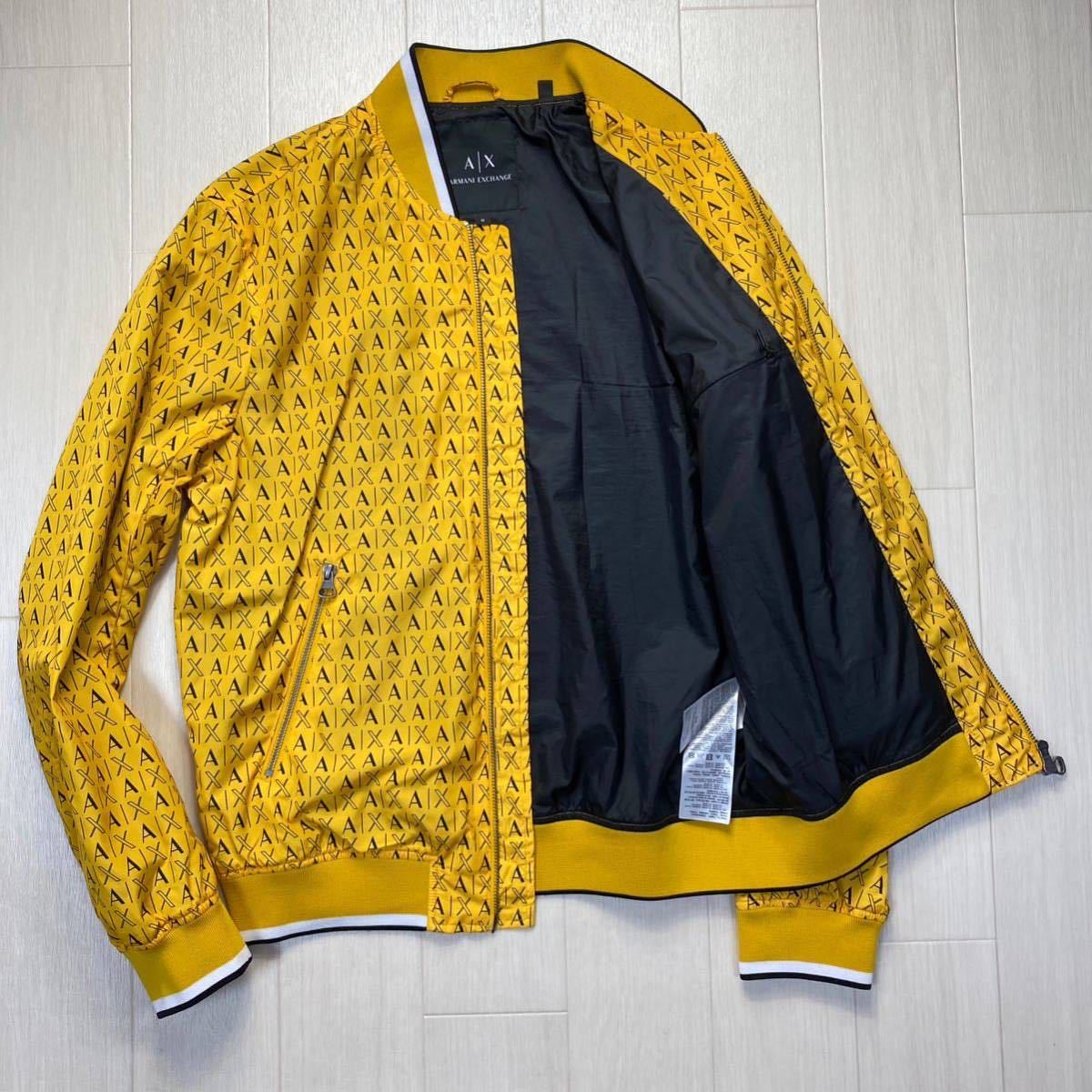 【目立った傷や汚れなし】【アルマーニ/ARMANI EXCHANGE】全面ロゴ総柄★ ナイロンフライトジャケット ブルゾン 薄手 美品 メンズ