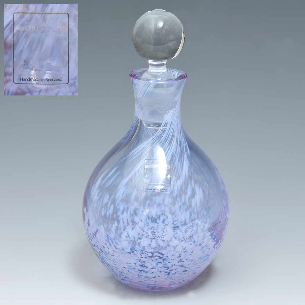【目立った傷や汚れなし】スコットランド Caithness ケイスネス社 ガラス 香水瓶 パフューム 蓋付 高さ14.8㎝ ボトル 工芸ガラス